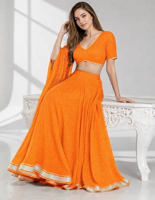 ORANGE LERIYA GEORGETTE FESTIVAL LEHENGA CHOLI SET 4