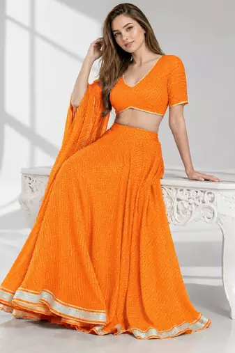 ORANGE LERIYA GEORGETTE FESTIVAL LEHENGA CHOLI SET
