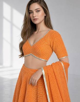 ORANGE LERIYA GEORGETTE FESTIVAL LEHENGA CHOLI SET 5