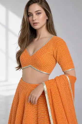ORANGE LERIYA GEORGETTE FESTIVAL LEHENGA CHOLI SET