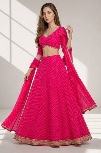 PINK LERIYA GEORGETTE FESTIVAL LEHENGA CHOLI SET