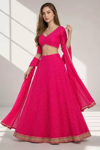 PINK LERIYA GEORGETTE FESTIVAL LEHENGA CHOLI SET