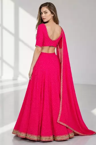 PINK LERIYA GEORGETTE FESTIVAL LEHENGA CHOLI SET