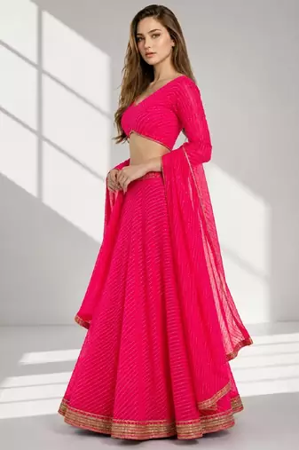 PINK LERIYA GEORGETTE FESTIVAL LEHENGA CHOLI SET
