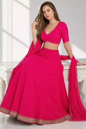 PINK LERIYA GEORGETTE FESTIVAL LEHENGA CHOLI SET