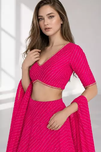 PINK LERIYA GEORGETTE FESTIVAL LEHENGA CHOLI SET