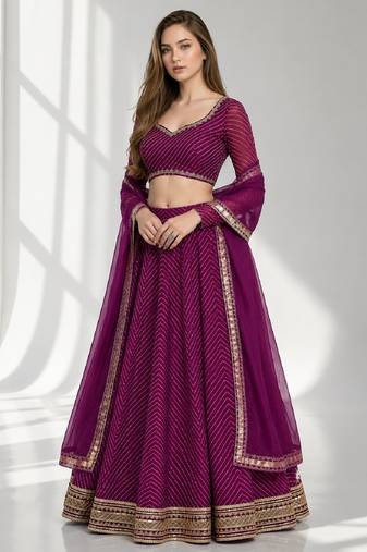 PURPLE LERIYA GEORGETTE FESTIVAL LEHENGA CHOLI SET