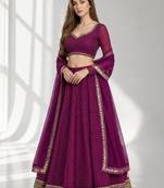 PURPLE LERIYA GEORGETTE FESTIVAL LEHENGA CHOLI SET