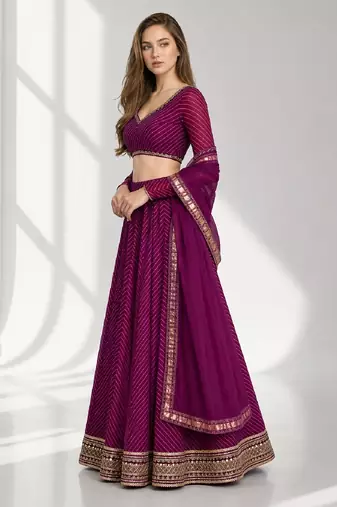 PURPLE LERIYA GEORGETTE FESTIVAL LEHENGA CHOLI SET