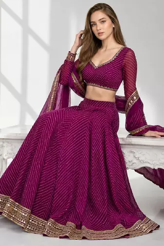 PURPLE LERIYA GEORGETTE FESTIVAL LEHENGA CHOLI SET