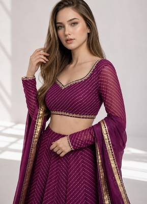 PURPLE LERIYA GEORGETTE FESTIVAL LEHENGA CHOLI SET 5