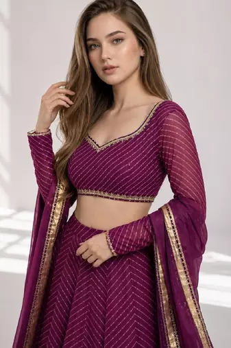 PURPLE LERIYA GEORGETTE FESTIVAL LEHENGA CHOLI SET