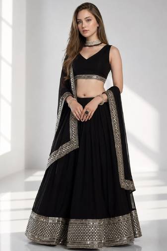 BLACK SEQUINS WORK GEORGETTE FESTIVAL LEHENGA CHOLI SET
