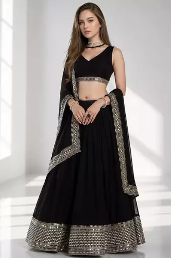BLACK SEQUINS WORK GEORGETTE FESTIVAL LEHENGA CHOLI SET