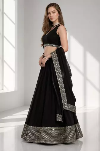 BLACK SEQUINS WORK GEORGETTE FESTIVAL LEHENGA CHOLI SET