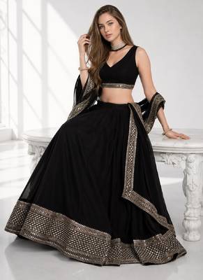 BLACK SEQUINS WORK GEORGETTE FESTIVAL LEHENGA CHOLI SET 4