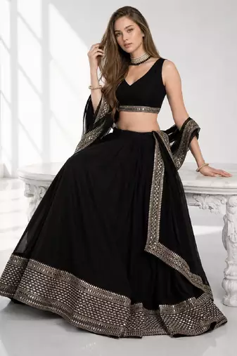 BLACK SEQUINS WORK GEORGETTE FESTIVAL LEHENGA CHOLI SET