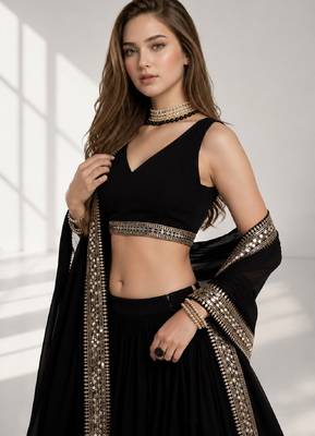 BLACK SEQUINS WORK GEORGETTE FESTIVAL LEHENGA CHOLI SET 5