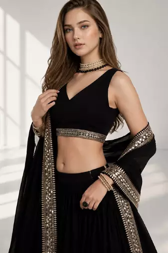 BLACK SEQUINS WORK GEORGETTE FESTIVAL LEHENGA CHOLI SET
