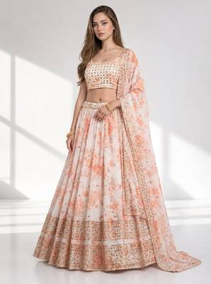 WHITE SEQUINS & EMBROIDERY ORGANZA FESTIVAL LEHENGA CHOLI SET 1
