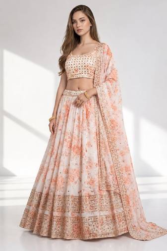 WHITE SEQUINS & EMBROIDERY ORGANZA FESTIVAL LEHENGA CHOLI SET