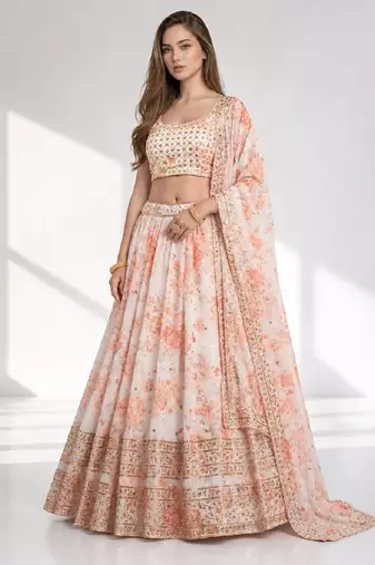 WHITE SEQUINS & EMBROIDERY ORGANZA FESTIVAL LEHENGA CHOLI SET