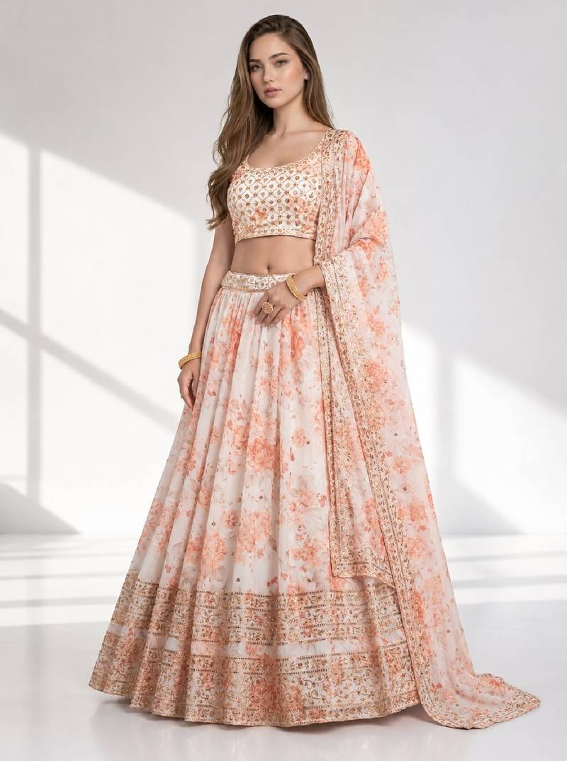 WHITE SEQUINS & EMBROIDERY ORGANZA FESTIVAL LEHENGA CHOLI SET