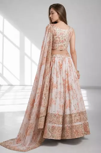 WHITE SEQUINS & EMBROIDERY ORGANZA FESTIVAL LEHENGA CHOLI SET
