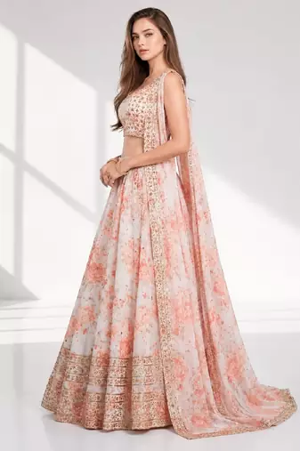 WHITE SEQUINS & EMBROIDERY ORGANZA FESTIVAL LEHENGA CHOLI SET