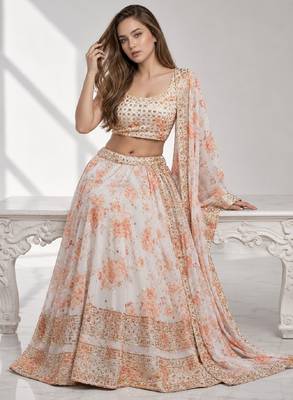 WHITE SEQUINS & EMBROIDERY ORGANZA FESTIVAL LEHENGA CHOLI SET 4
