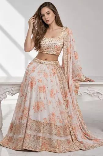 WHITE SEQUINS & EMBROIDERY ORGANZA FESTIVAL LEHENGA CHOLI SET