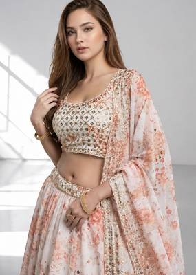 WHITE SEQUINS & EMBROIDERY ORGANZA FESTIVAL LEHENGA CHOLI SET 5