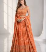 ORANGE SEQUINS & EMBROIDERY ORGANZA FESTIVAL LEHENGA CHOLI SET