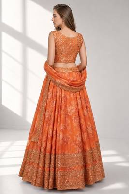 ORANGE SEQUINS & EMBROIDERY ORGANZA FESTIVAL LEHENGA CHOLI SET 2