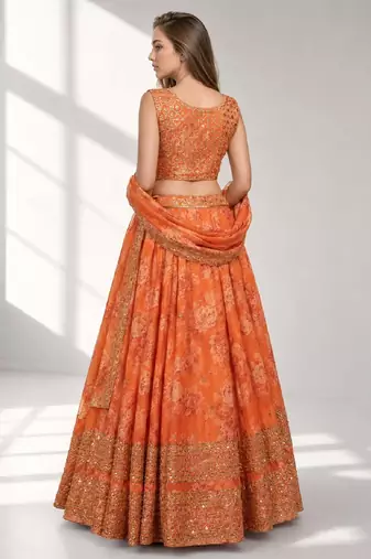 ORANGE SEQUINS & EMBROIDERY ORGANZA FESTIVAL LEHENGA CHOLI SET