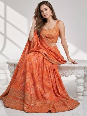 ORANGE SEQUINS & EMBROIDERY ORGANZA FESTIVAL LEHENGA CHOLI SET 4