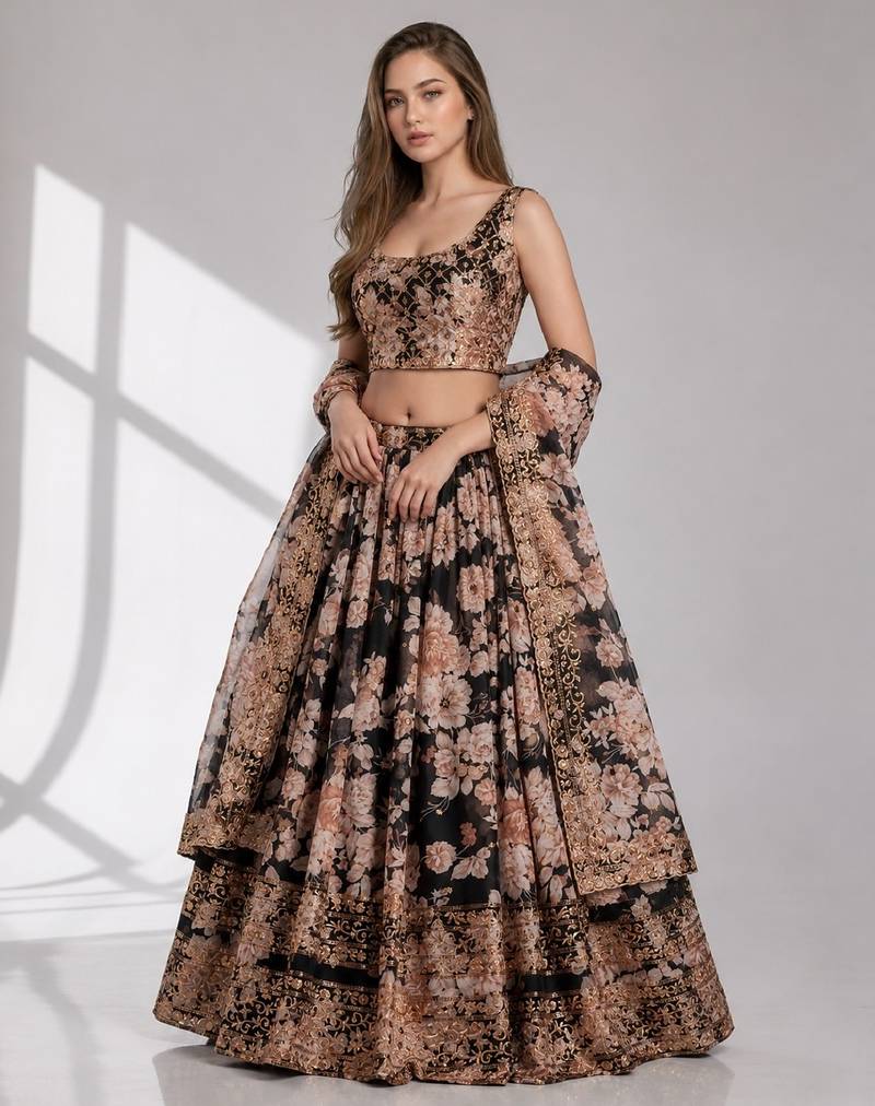 BLACK SEQUINS & EMBROIDERY ORGANZA FESTIVAL LEHENGA CHOLI SET