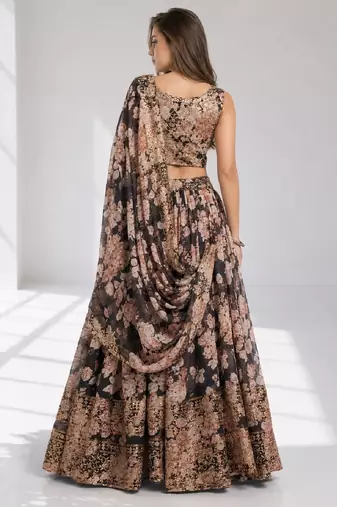 BLACK SEQUINS & EMBROIDERY ORGANZA FESTIVAL LEHENGA CHOLI SET