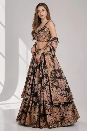 BLACK SEQUINS & EMBROIDERY ORGANZA FESTIVAL LEHENGA CHOLI SET