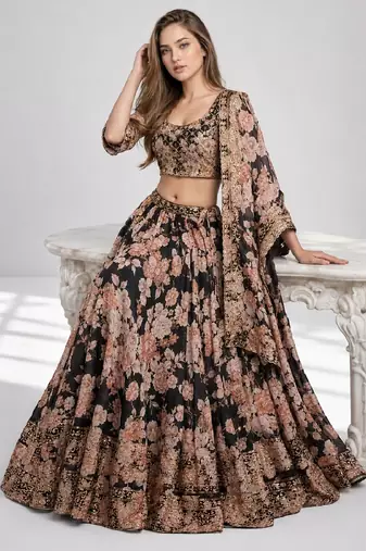 BLACK SEQUINS & EMBROIDERY ORGANZA FESTIVAL LEHENGA CHOLI SET