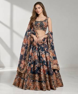 DOVE BLUE SEQUINS & EMBROIDERY ORGANZA FESTIVAL LEHENGA CHOLI SET 1