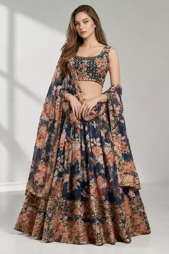 DOVE BLUE SEQUINS & EMBROIDERY ORGANZA FESTIVAL LEHENGA CHOLI SET