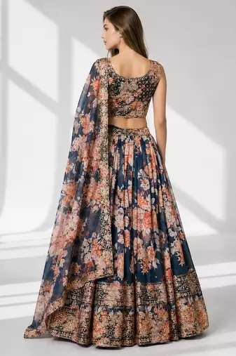 DOVE BLUE SEQUINS & EMBROIDERY ORGANZA FESTIVAL LEHENGA CHOLI SET