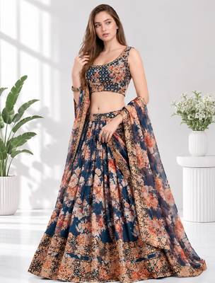 DOVE BLUE SEQUINS & EMBROIDERY ORGANZA FESTIVAL LEHENGA CHOLI SET 3