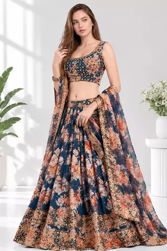 DOVE BLUE SEQUINS & EMBROIDERY ORGANZA FESTIVAL LEHENGA CHOLI SET