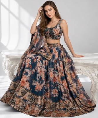 DOVE BLUE SEQUINS & EMBROIDERY ORGANZA FESTIVAL LEHENGA CHOLI SET 4