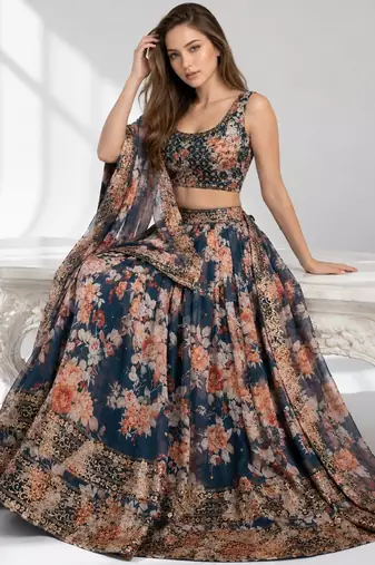 DOVE BLUE SEQUINS & EMBROIDERY ORGANZA FESTIVAL LEHENGA CHOLI SET