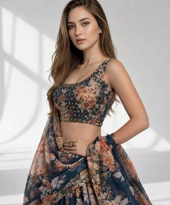 DOVE BLUE SEQUINS & EMBROIDERY ORGANZA FESTIVAL LEHENGA CHOLI SET 5