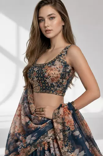 DOVE BLUE SEQUINS & EMBROIDERY ORGANZA FESTIVAL LEHENGA CHOLI SET
