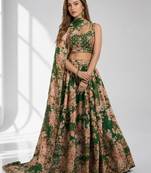 GREEN SEQUINS & EMBROIDERY ORGANZA FESTIVAL LEHENGA CHOLI SET
